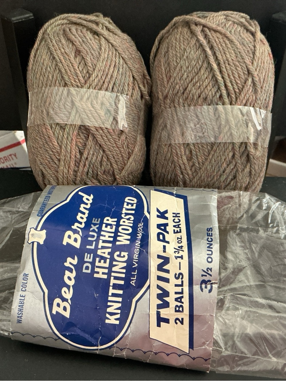 Bear Brand 100% Wool Worsted Knitting Yarn - Brown/Rose Heather - Twin-Pak